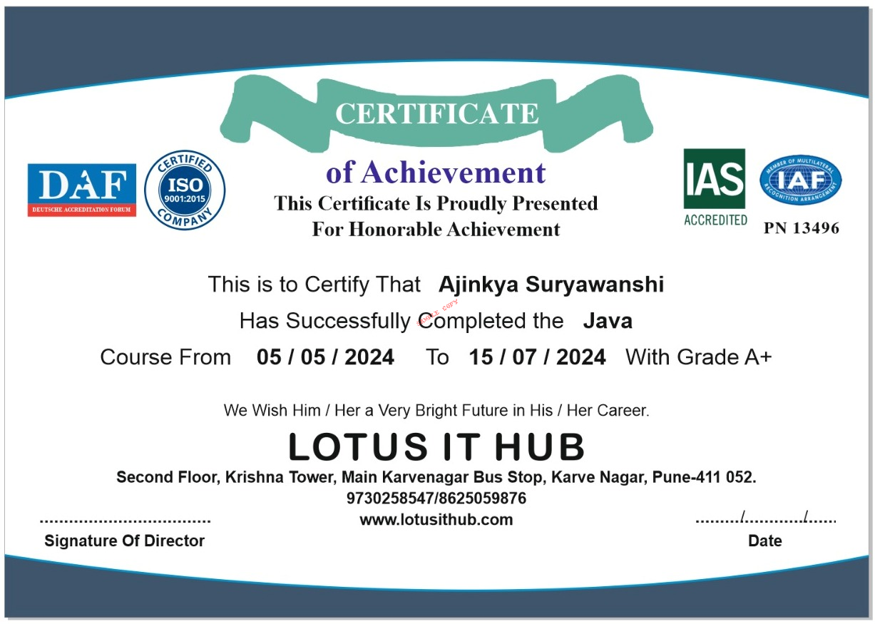Lotus IT Hub Certificate